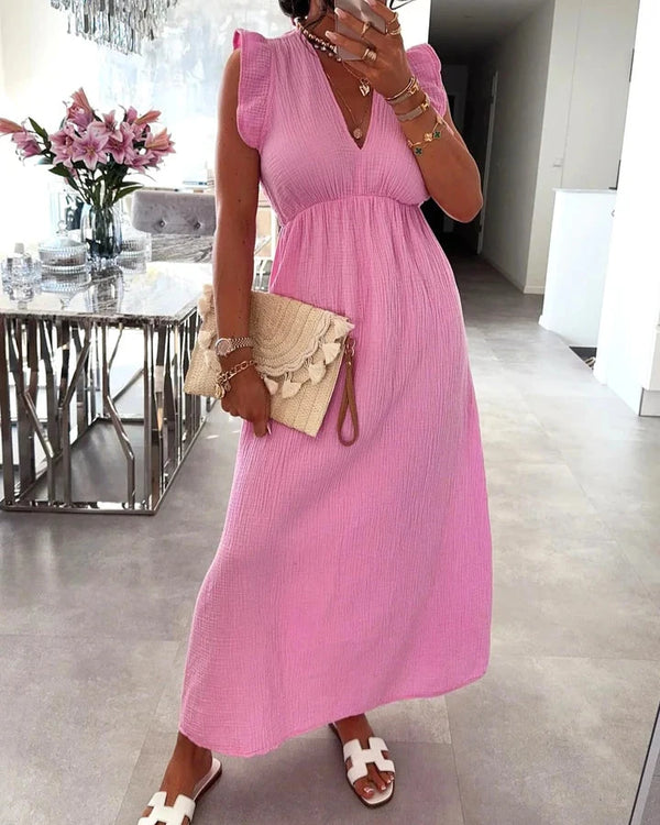 Adena - Pink Frill Cotton Dress
