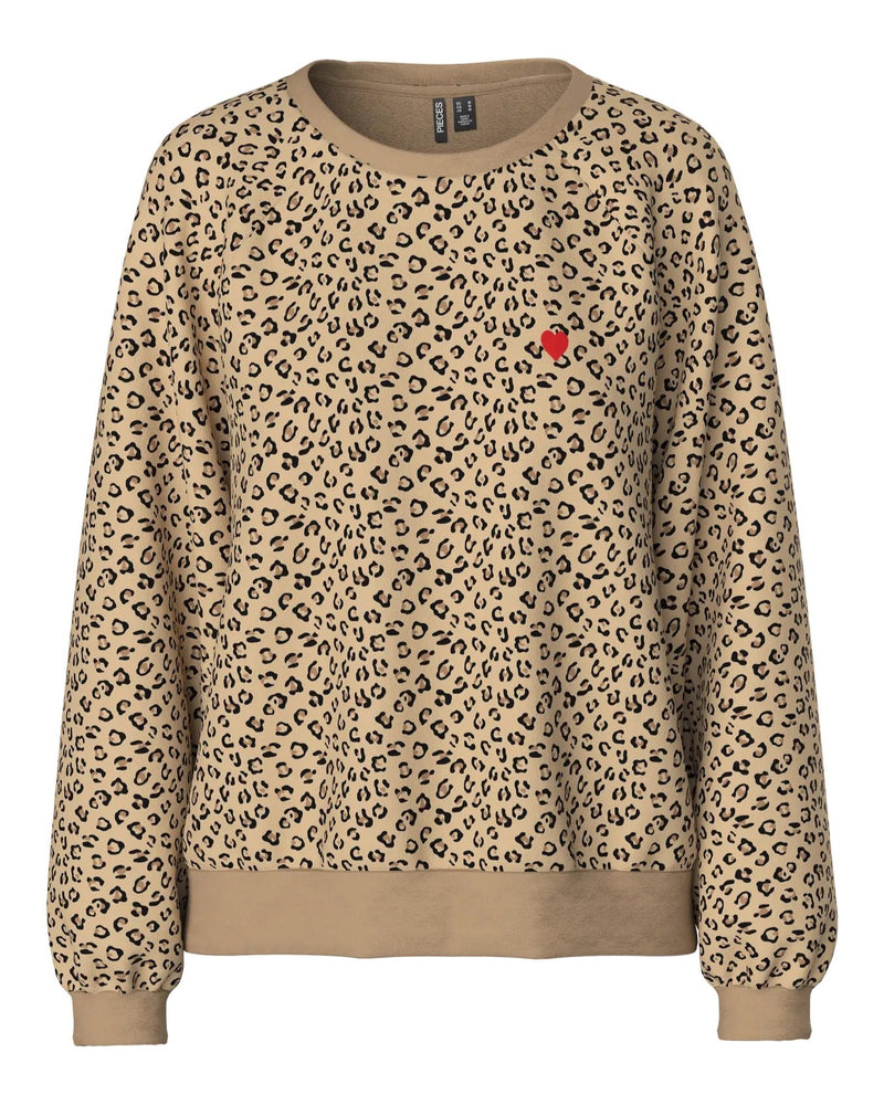 PIECES - Leopard Heart Sweatshirt