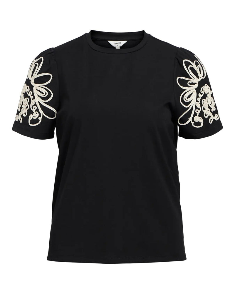 OBJECT - Black Caroline Embroidery Tee