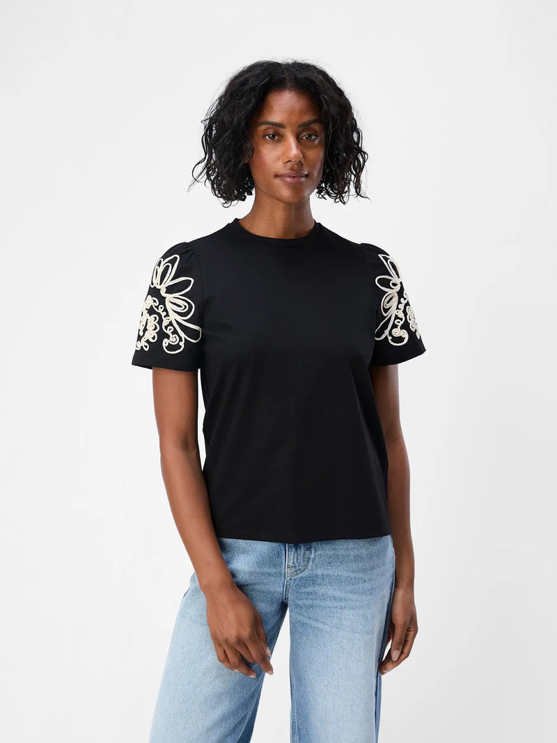 OBJECT - Black Caroline Embroidery Tee
