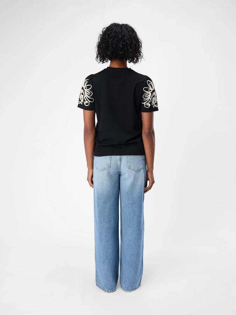 OBJECT - Black Caroline Embroidery Tee