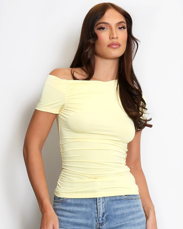 Yellow Ruched One Shoulder Top
