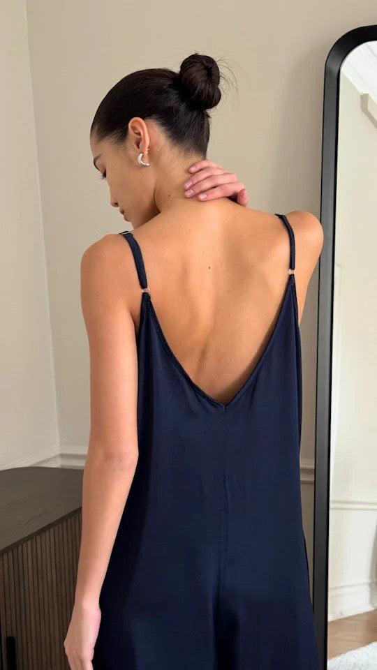 Natalie Jumpsuit - Satin Deep Blue