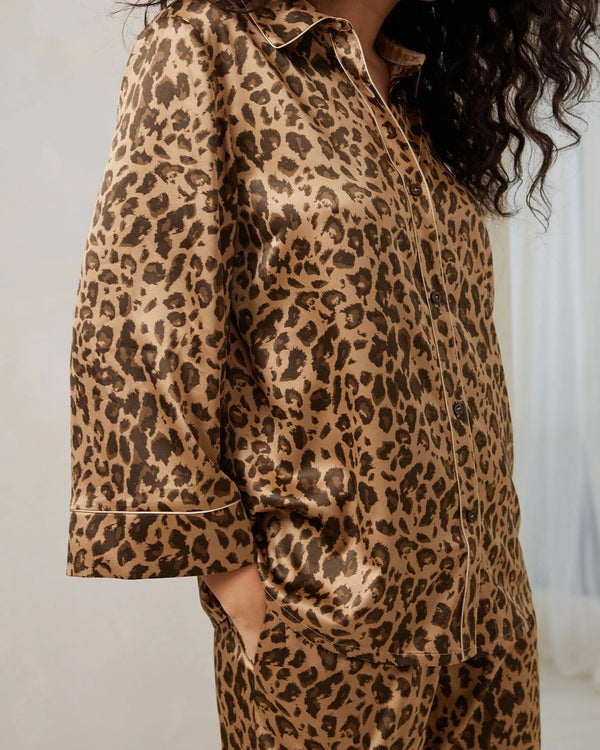 Chelsea Peers - Satin Leopard Print Long Pyjama Set
