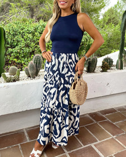 Navy & Cream Abstract Midi Dress