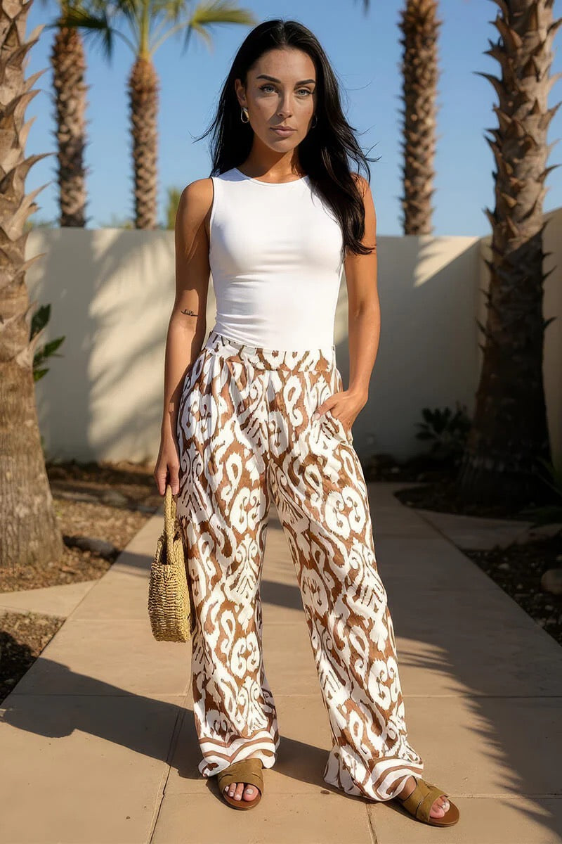 Multi Abstract Wide Leg Trousers