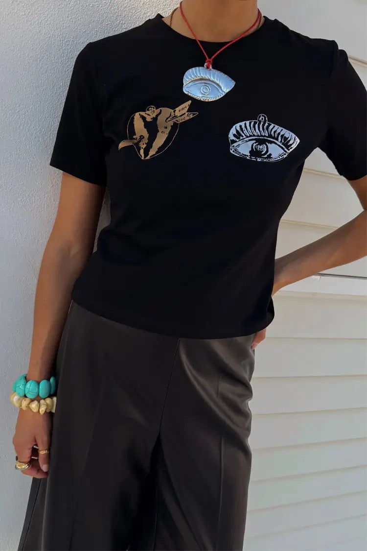 Never Fully Dressed - Black Deloris Foil Baby T Shirt