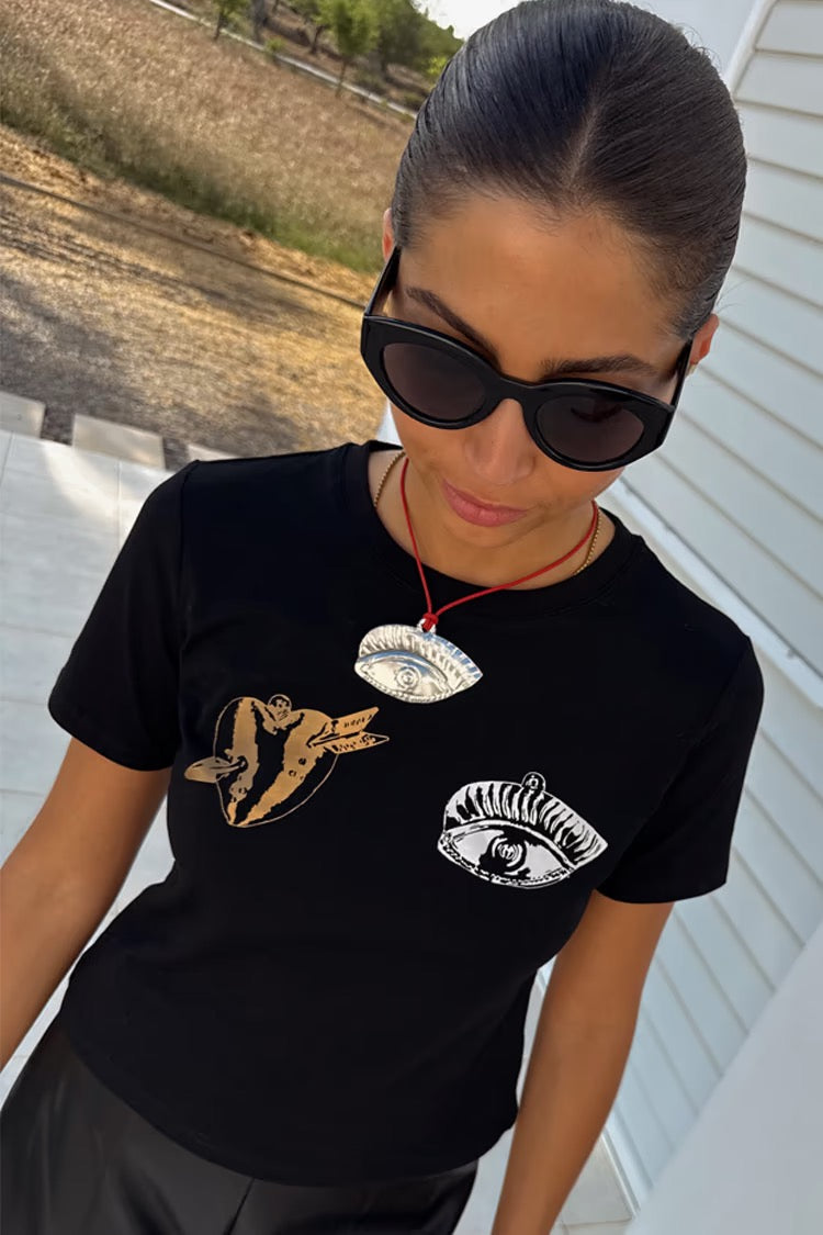 Never Fully Dressed - Black Deloris Foil Baby T Shirt