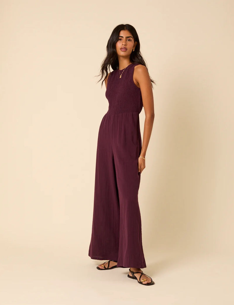 Nobody's Child - Plum Shirred Ruth Jumpsuit