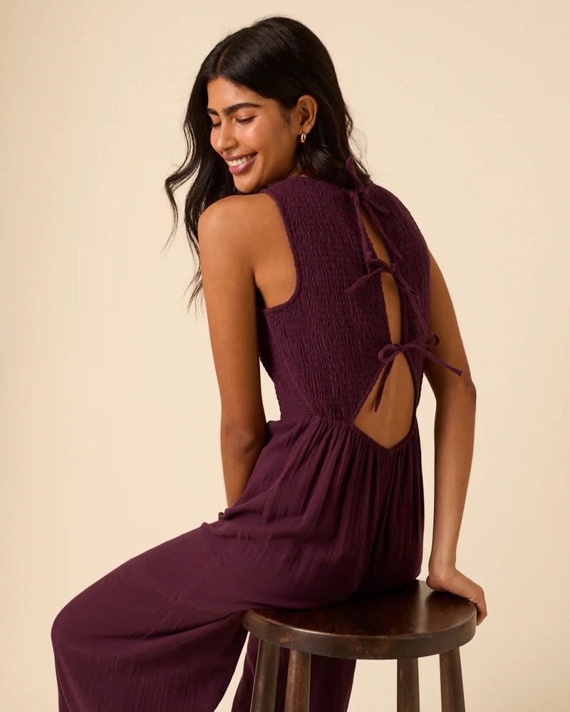 Nobody's Child - Plum Shirred Ruth Jumpsuit