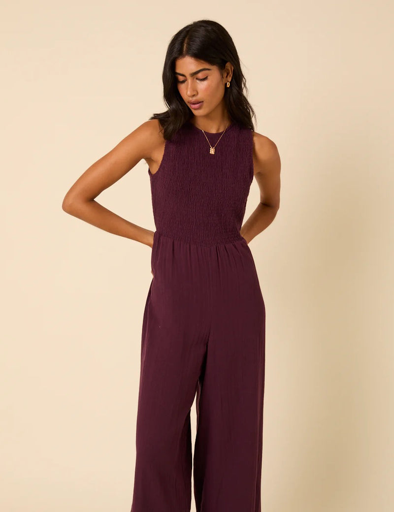 Nobody's Child - Plum Shirred Ruth Jumpsuit