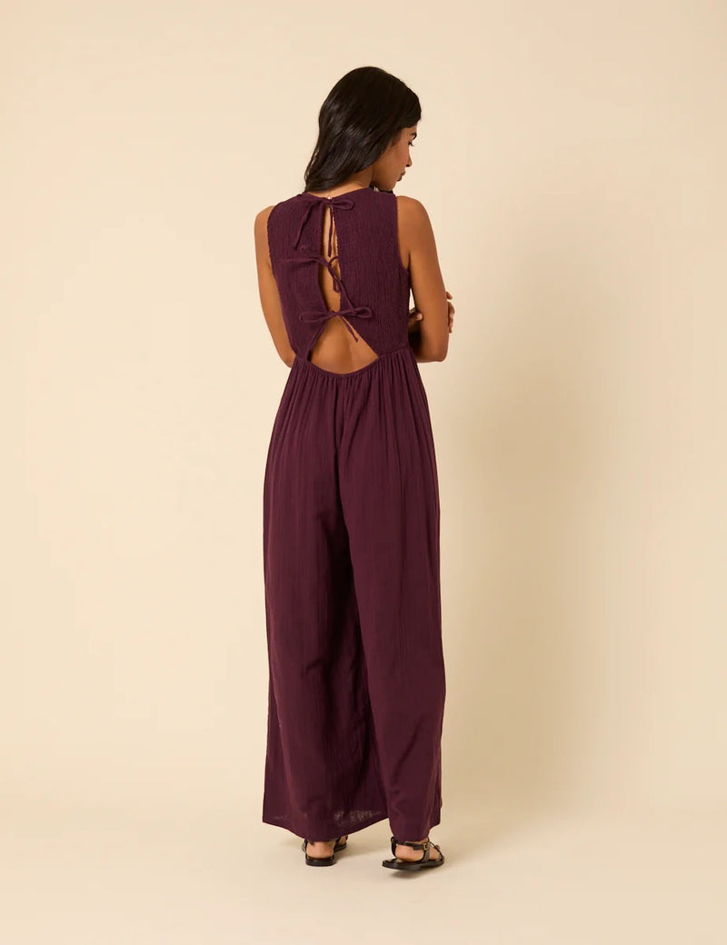 Nobody's Child - Plum Shirred Ruth Jumpsuit