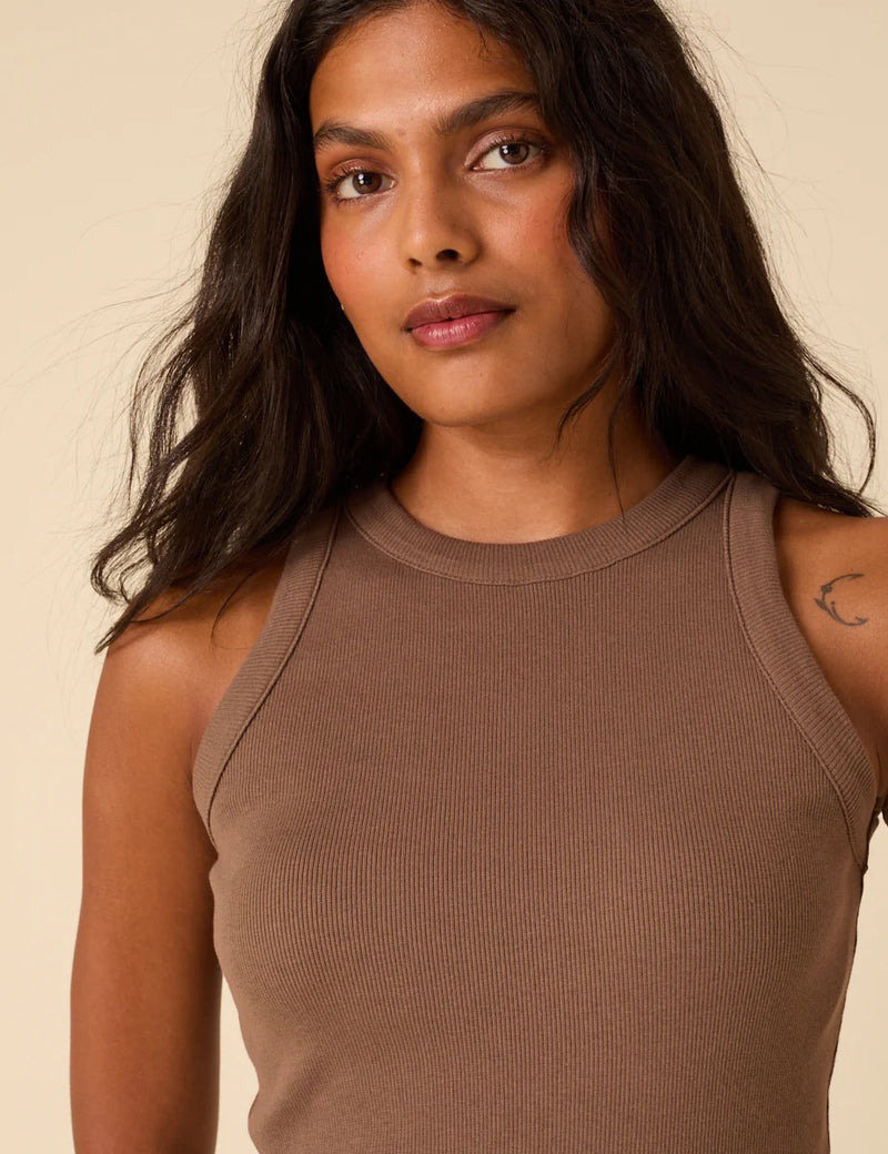 Nobody's Child - Brown Ribbed Racer Vest Top