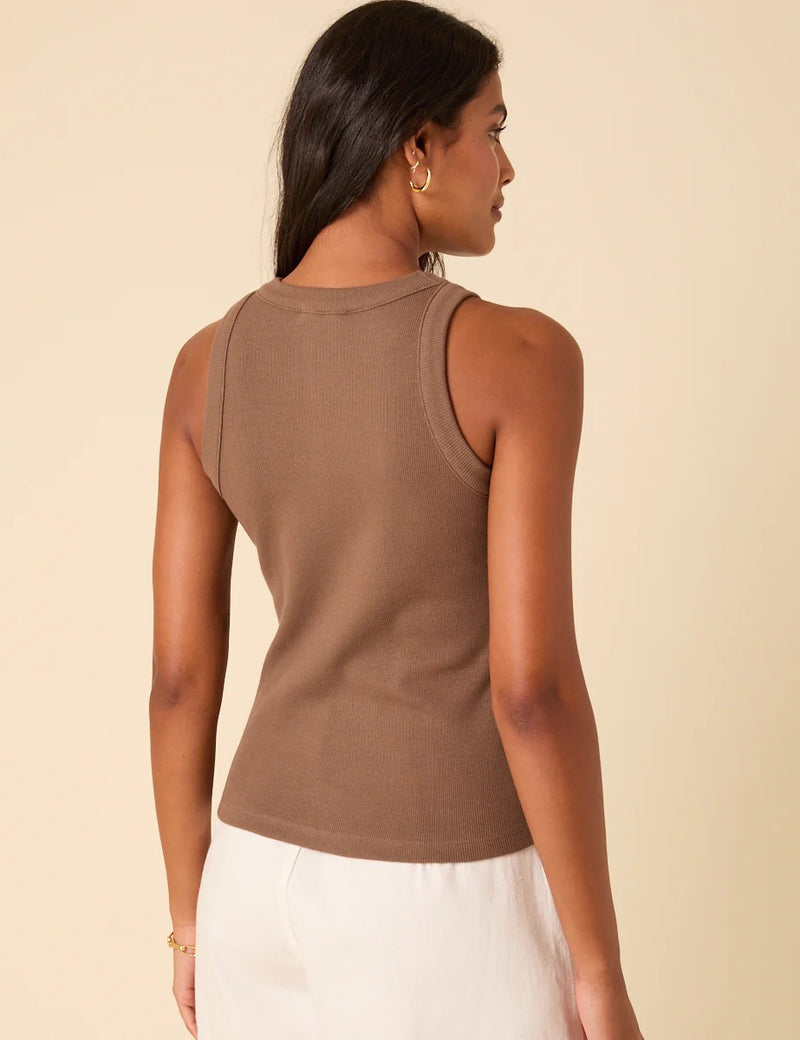 Nobody's Child - Brown Ribbed Racer Vest Top