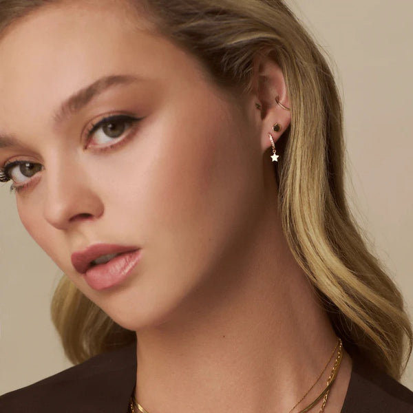 ORELIA - Pavé Mini Micro Star Drop Hoop Earrings