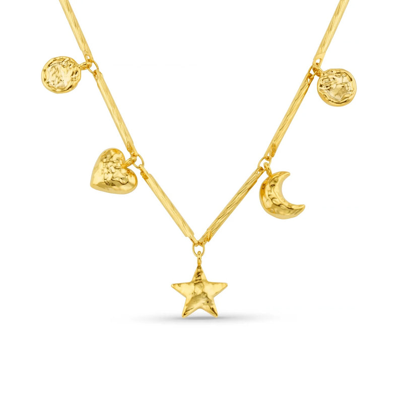 ORELIA - Bar Link & Molten Charm Necklace