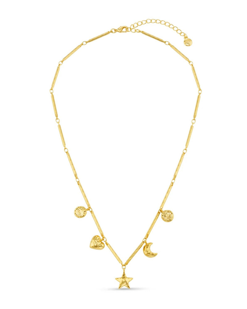 ORELIA - Bar Link & Molten Charm Necklace