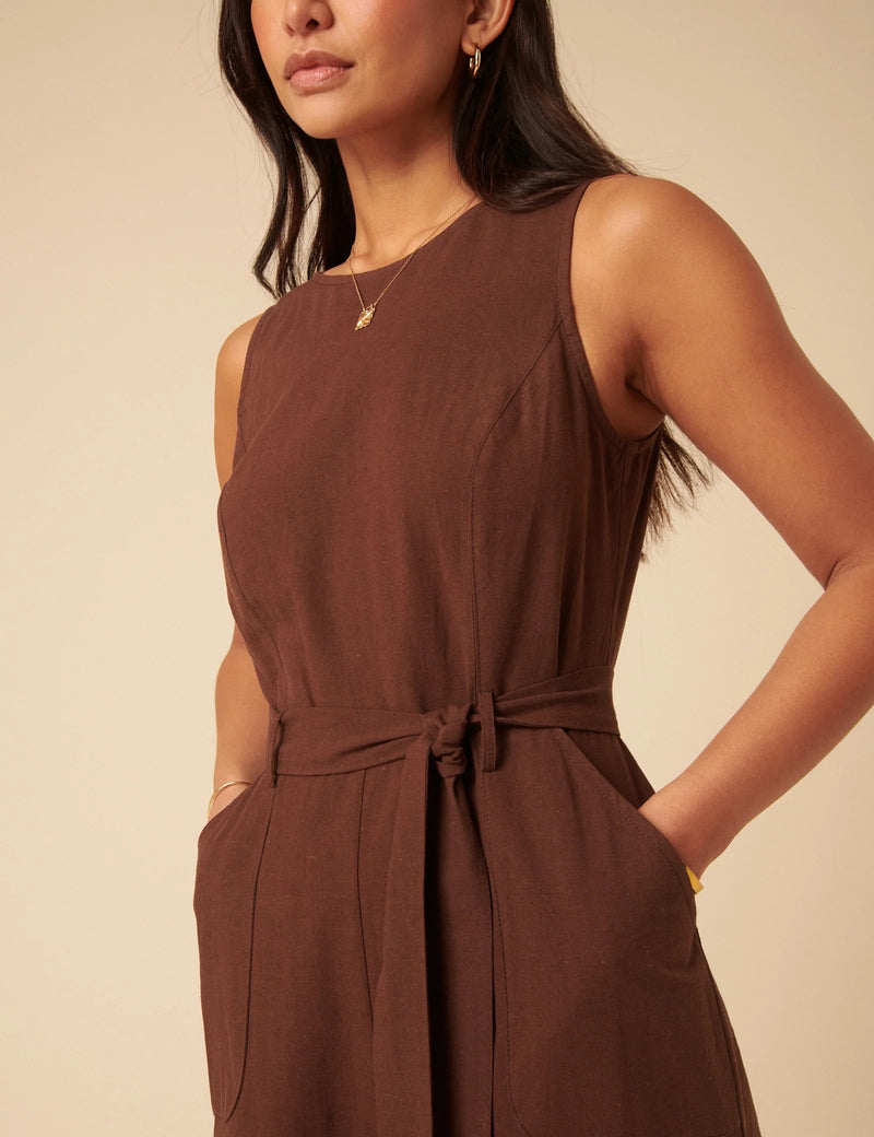 Nobody's Child - Brown Tie Waist Jumpsuit