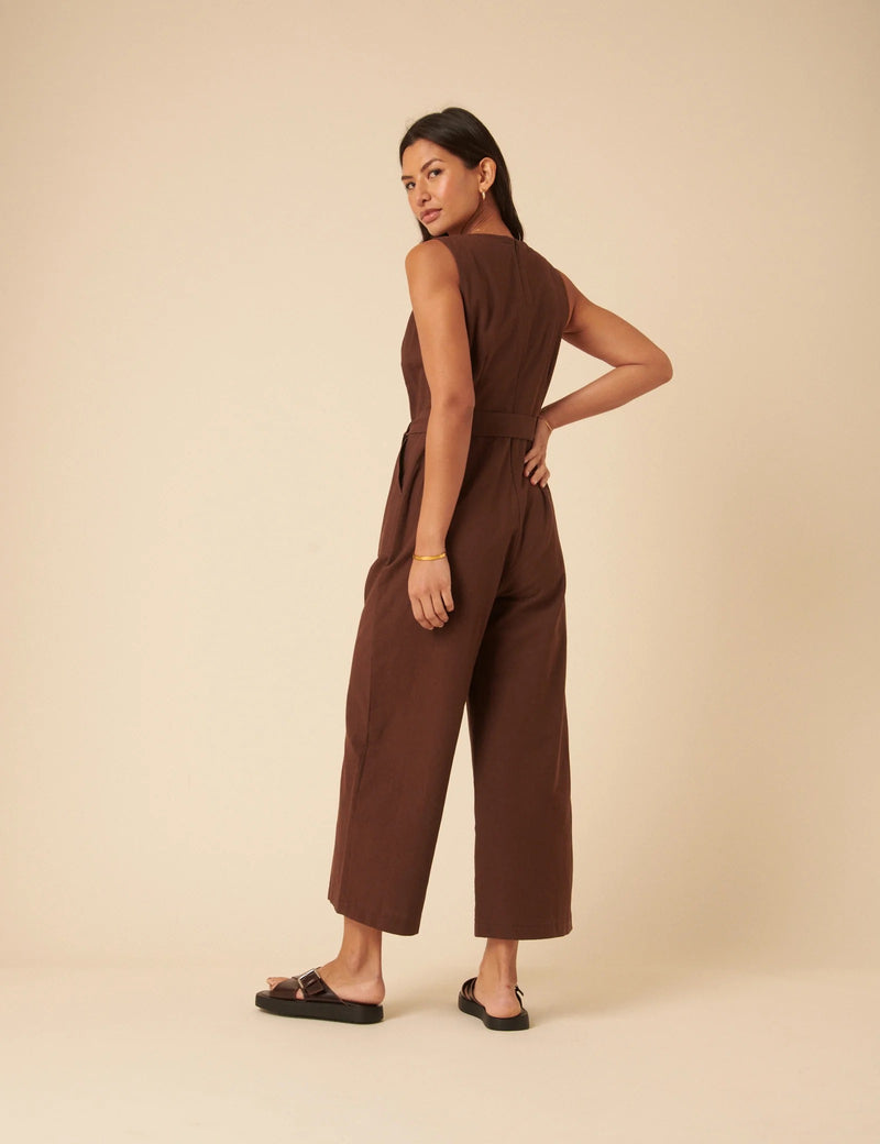 Nobody's Child - Brown Tie Waist Jumpsuit