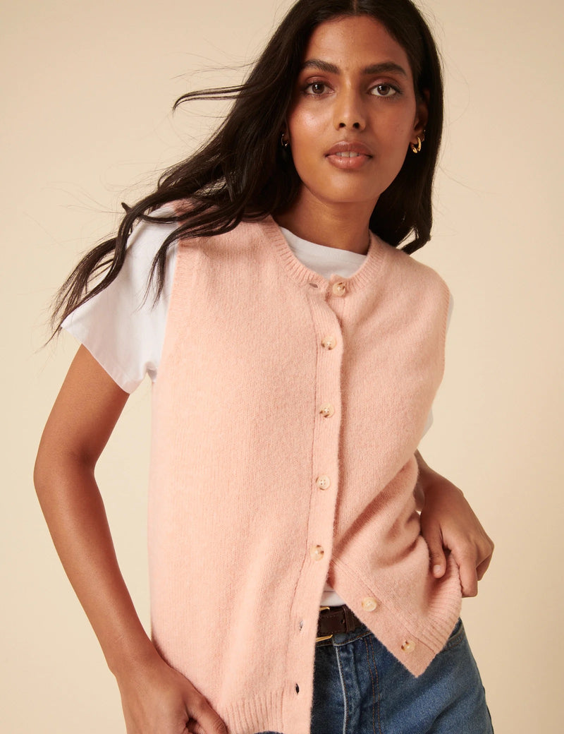 Nobody's Child - Pink Button Knitted Vest Top