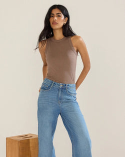 Nobody's Child - Brown Ribbed Racer Vest Top