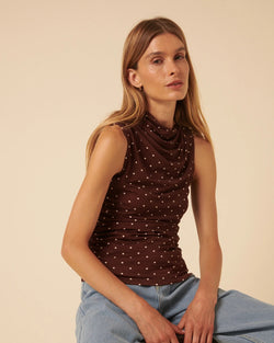 Nobody's Child - Brown Polka Dot Ruched Top