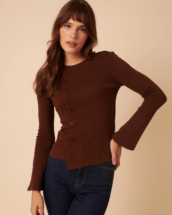 Nobody's Child - Brown Asymmetric Button Through Top