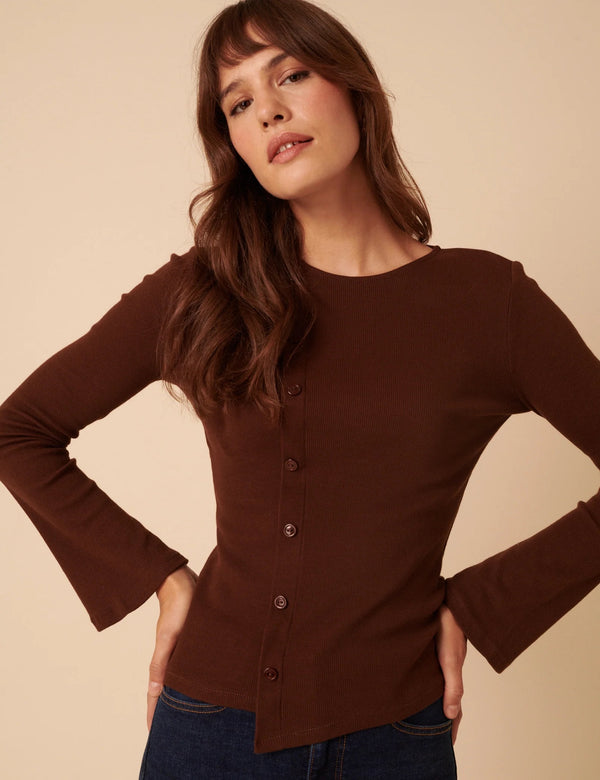 Nobody's Child - Brown Asymmetric Button Through Top