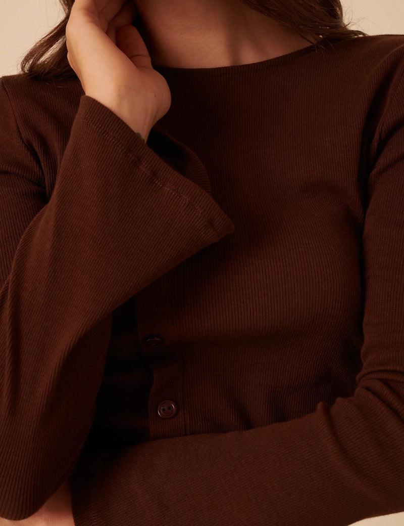 Nobody's Child - Brown Asymmetric Button Through Top