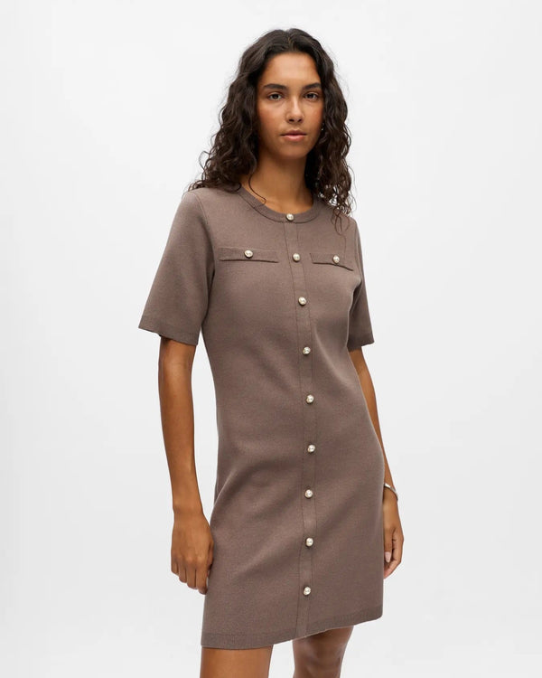 OBJECT - Cocoa Pearl Button Knit Dress