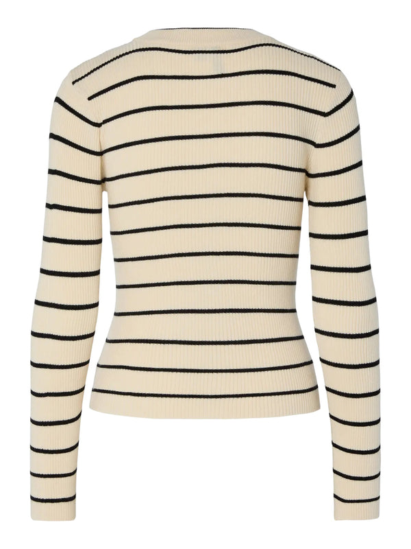 PIECES - Cream Stripe Ribbed Knit Top