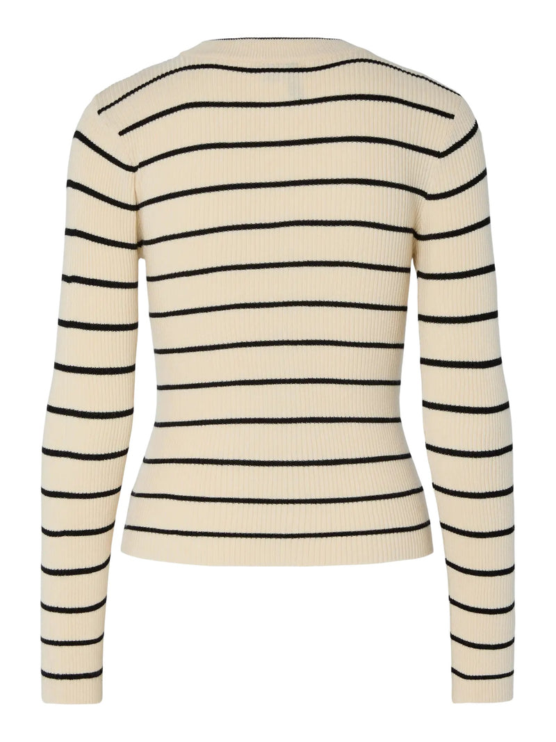 PIECES - Cream Stripe Ribbed Knit Top