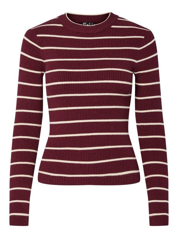 PIECES - Burgundy Stripe Ribbed Knit Top