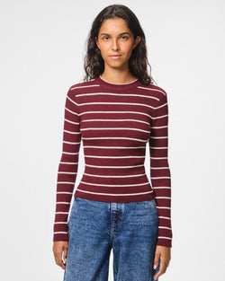 PIECES - Burgundy Stripe Ribbed Knit Top
