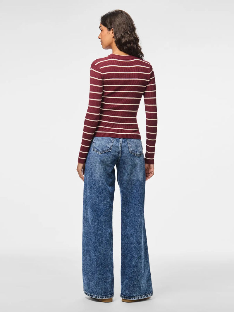 PIECES - Burgundy Stripe Ribbed Knit Top