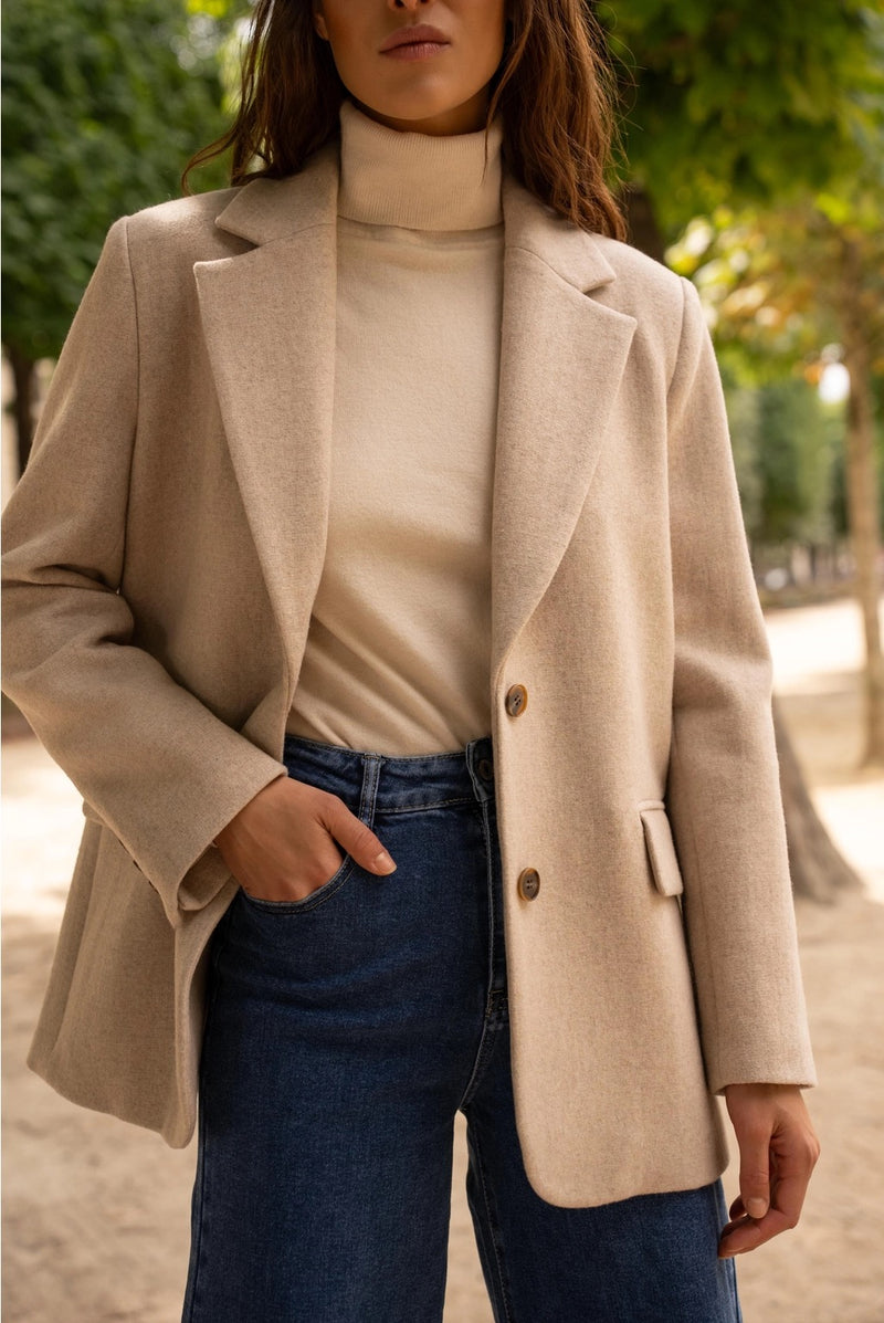 Cream Wool-Blend Blazer