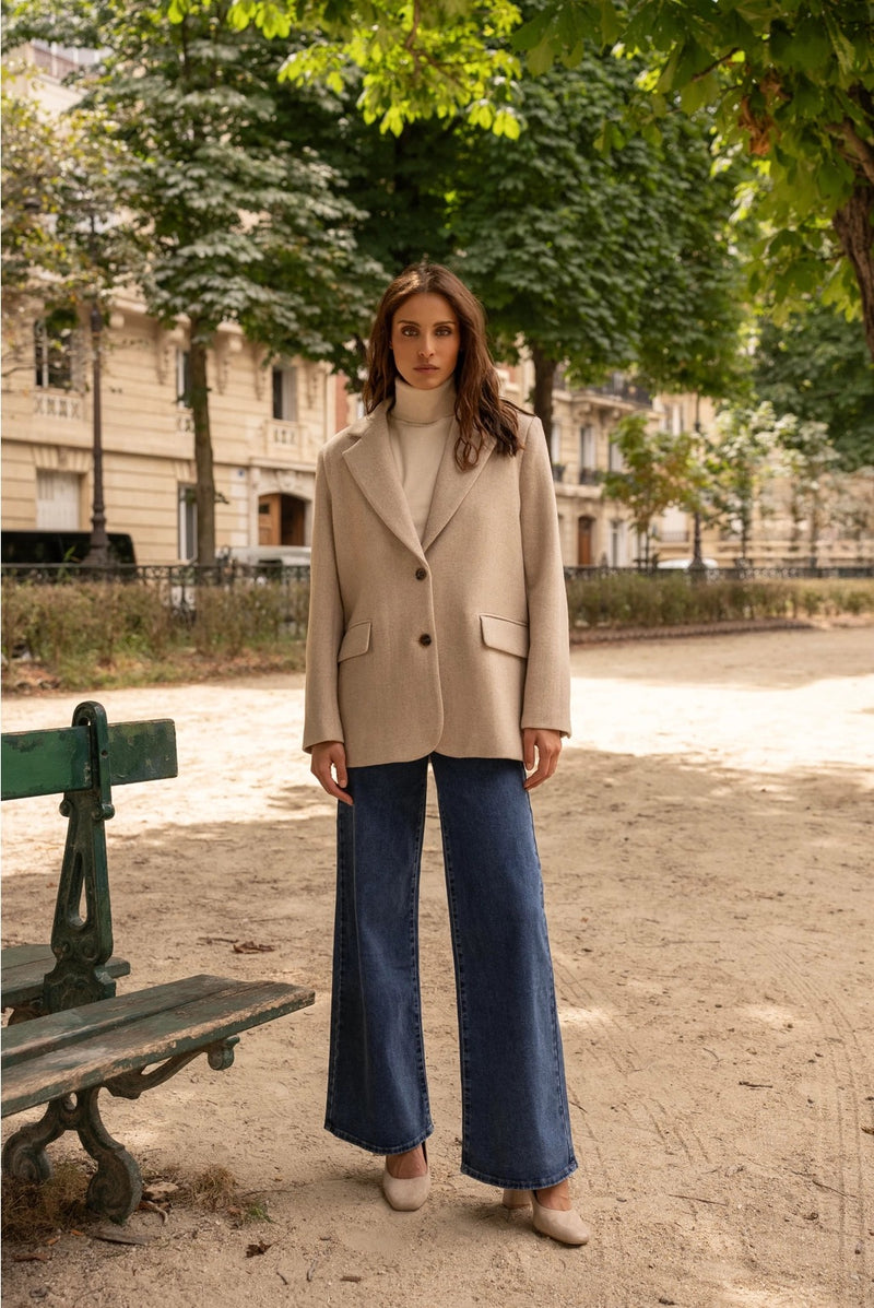 Cream Wool-Blend Blazer