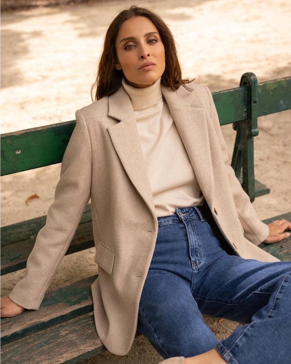 Cream Wool-Blend Blazer