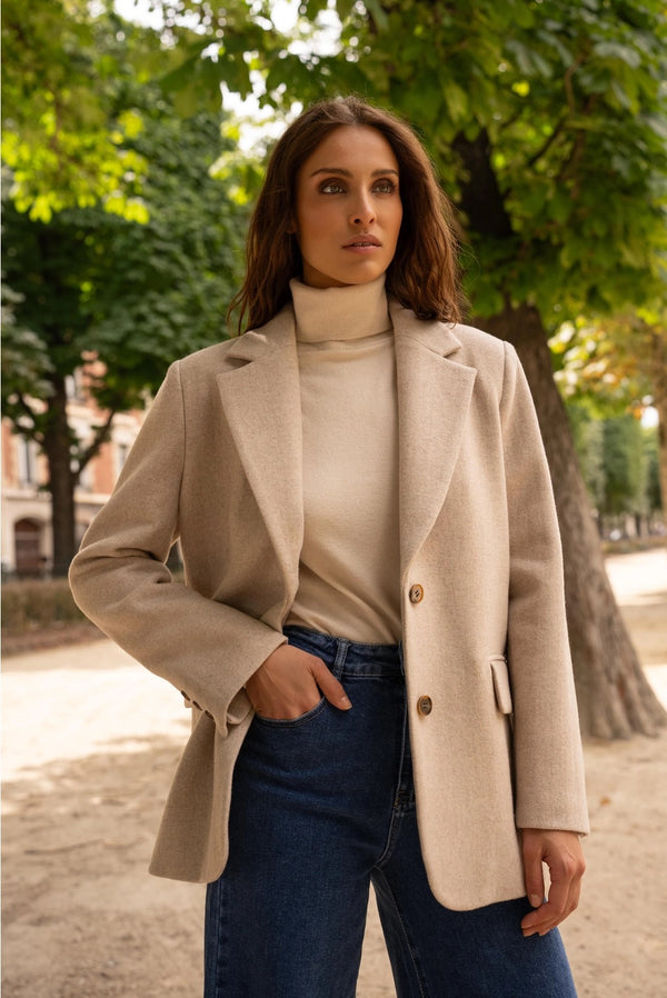 Cream Wool-Blend Blazer