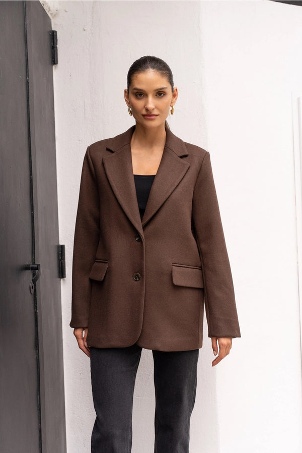 Chocolate Wool-Blend Blazer
