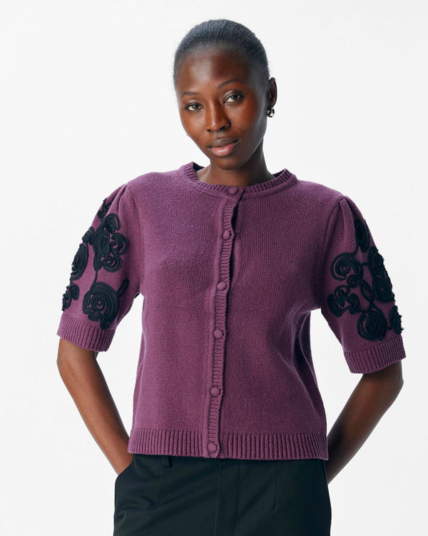 OBJECT - Wine Embroidery Knit