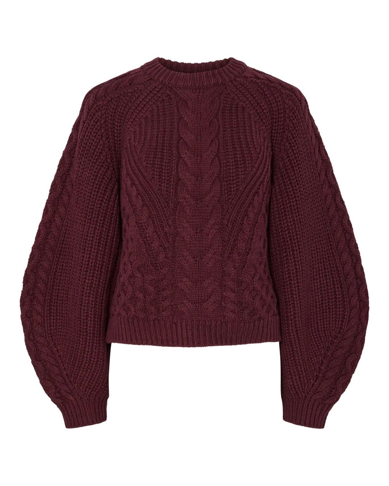YAS - Burgundy Cable Knit Jumper