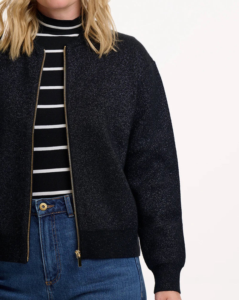 Sugarhill Of Brighton - Black Sparkle Solana Bomber Jacket