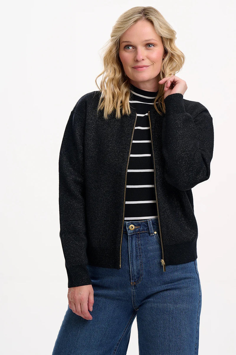 Sugarhill Of Brighton - Black Sparkle Solana Bomber Jacket