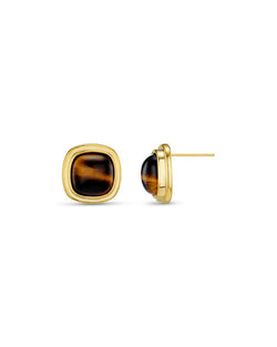 ORELIA - Semi-Precious Tiger's Eye Square Stud Earrings