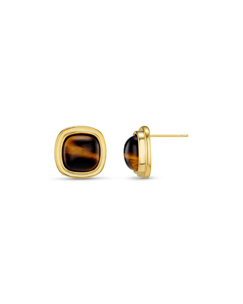 ORELIA - Semi-Precious Tiger's Eye Square Stud Earrings