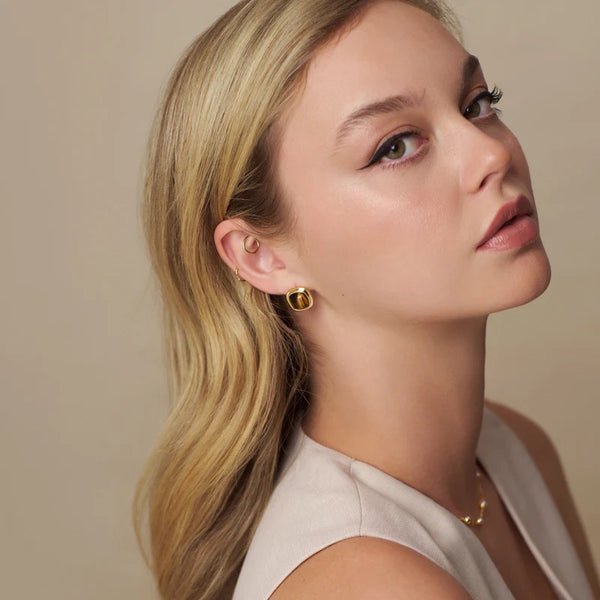 ORELIA - Semi-Precious Tiger's Eye Square Stud Earrings