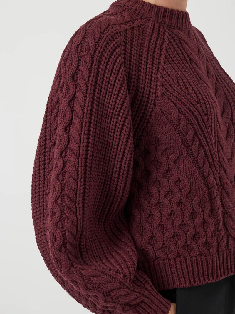 YAS - Burgundy Cable Knit Jumper