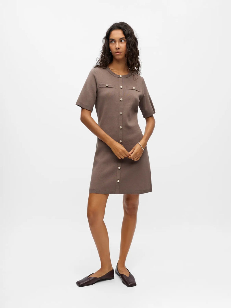 OBJECT - Cocoa Pearl Button Knit Dress