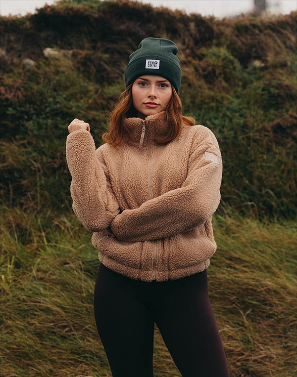 Gym & Coffee - Industry High Collar Fleece Jacket In Sandstone